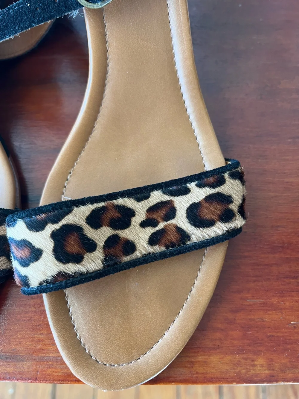Sundance 100% Leather/Suede Calf-hair Leopard Print & Black Wedge Sandals
